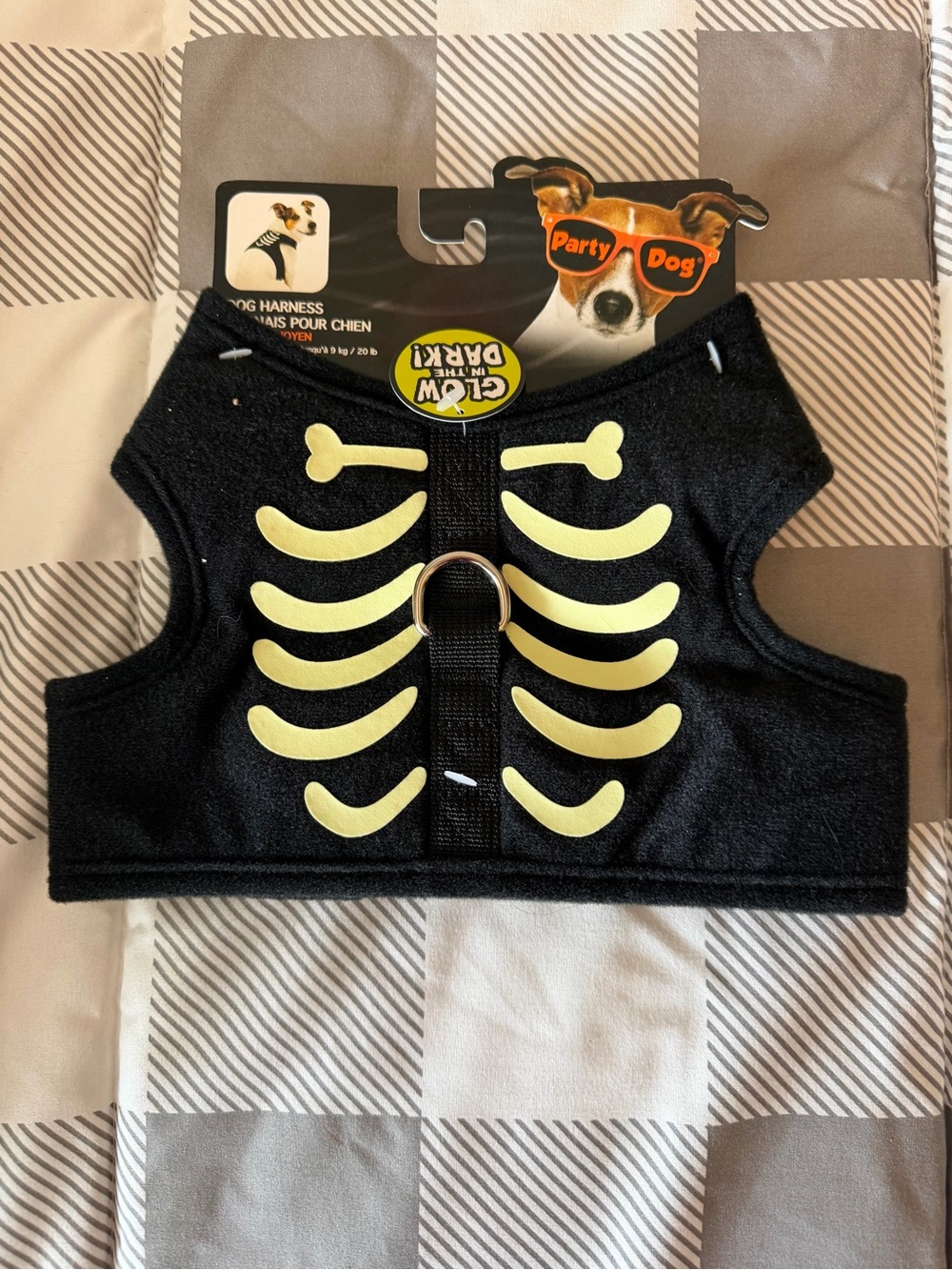 Glow-in-the-Dark Black Skeleton Dog Harness Costume
